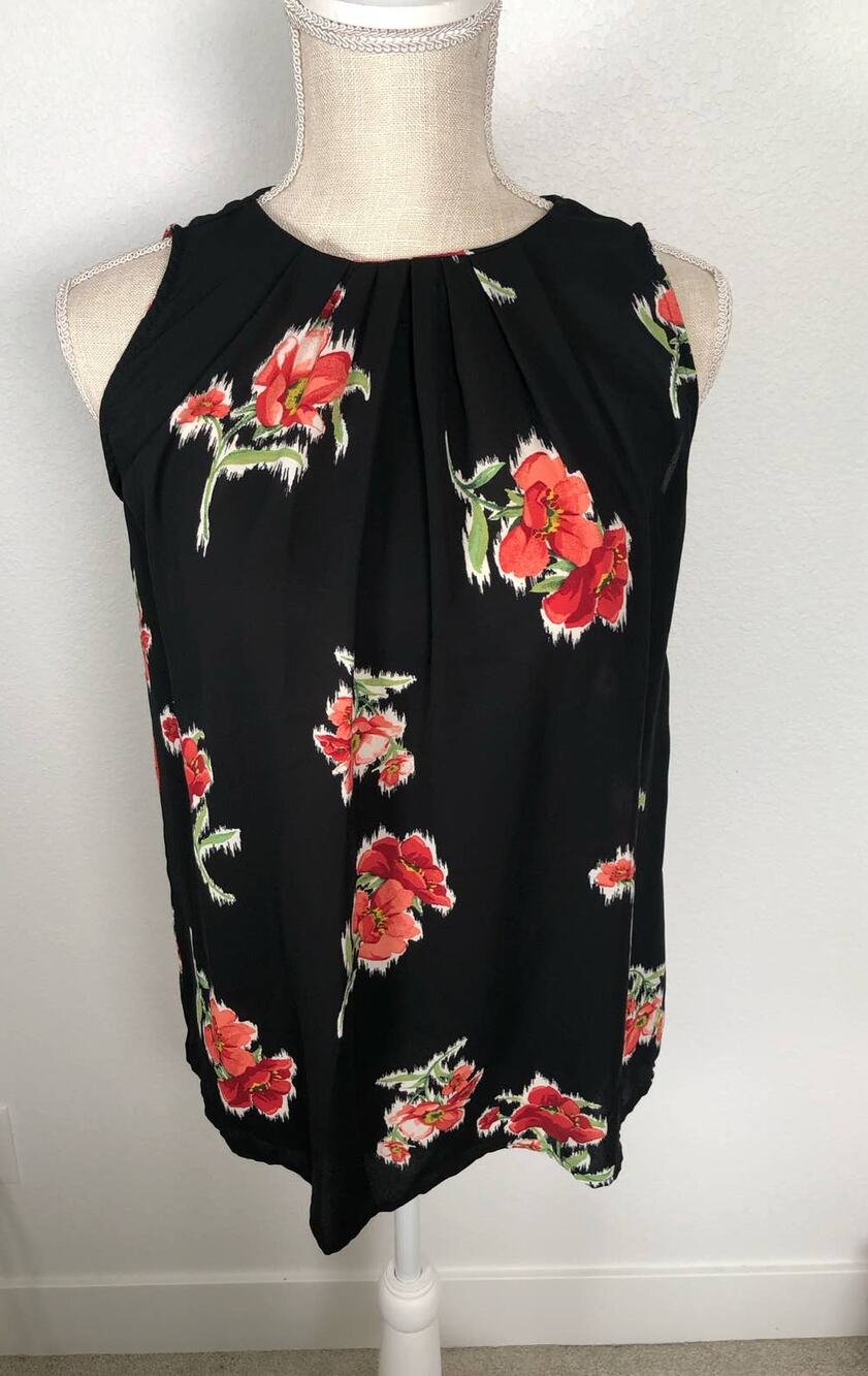 Loveappella Black Floral Sleeveless Blouse - XS
